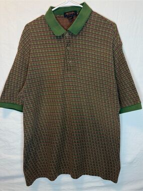 Vintage 90s Antigua Men's Green Patterned Polo Shirt